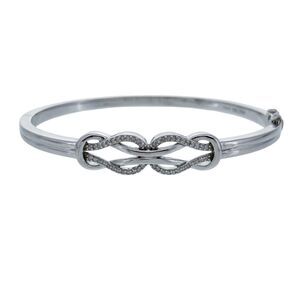 Vintage Sterling Silver 925 Diamond 0.24tcw Infinity Knot Bangle Bracelet 7"